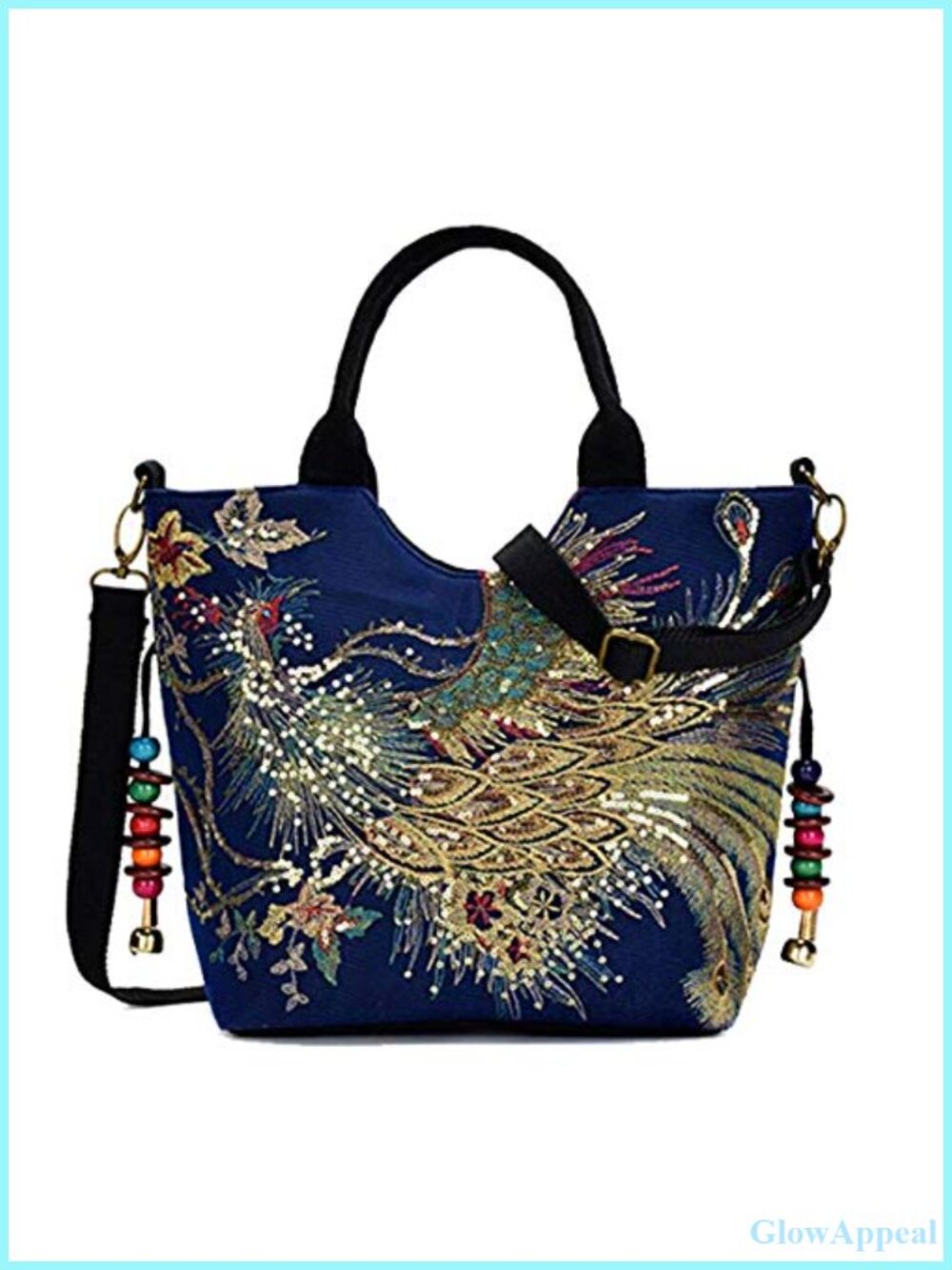 Vintage Sequins Peacock Embroidery Satchel Handbag Ethnic Purse